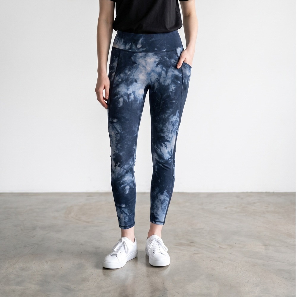 Alphalete High Rise Tie Dye Blue Leggings with Pockets Workout Yoga Pants S